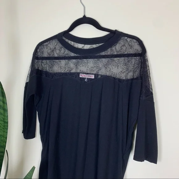 Rebecca Taylor Black Crewneck Lace Yoke 3/4 Sleeve - Picture 4 of 9